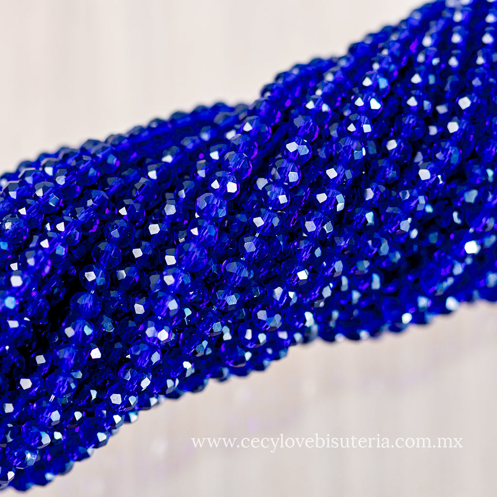Cristal Rondel Azul Transparente 4 mm