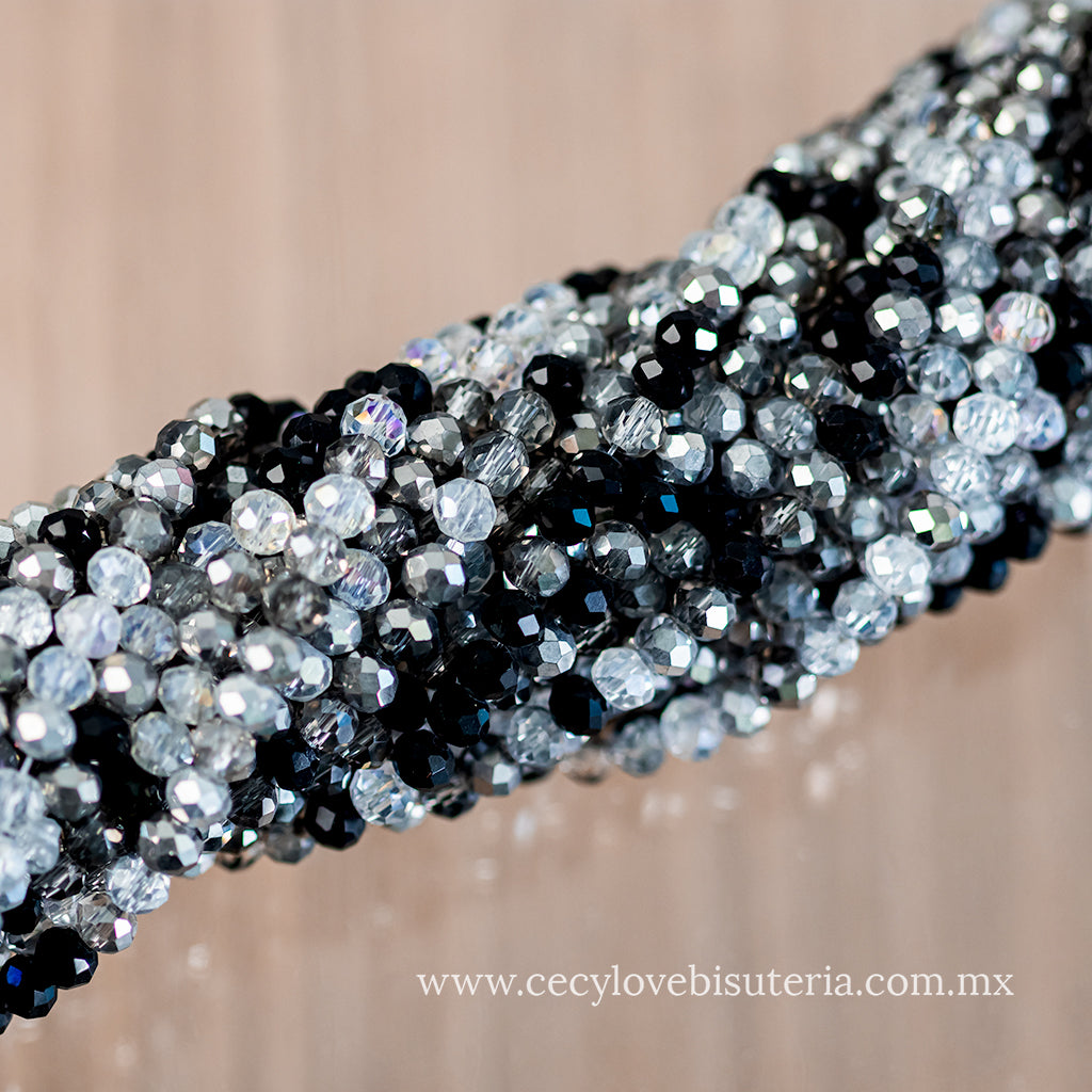 Cristal Rondel Gris / Negro 4 mm