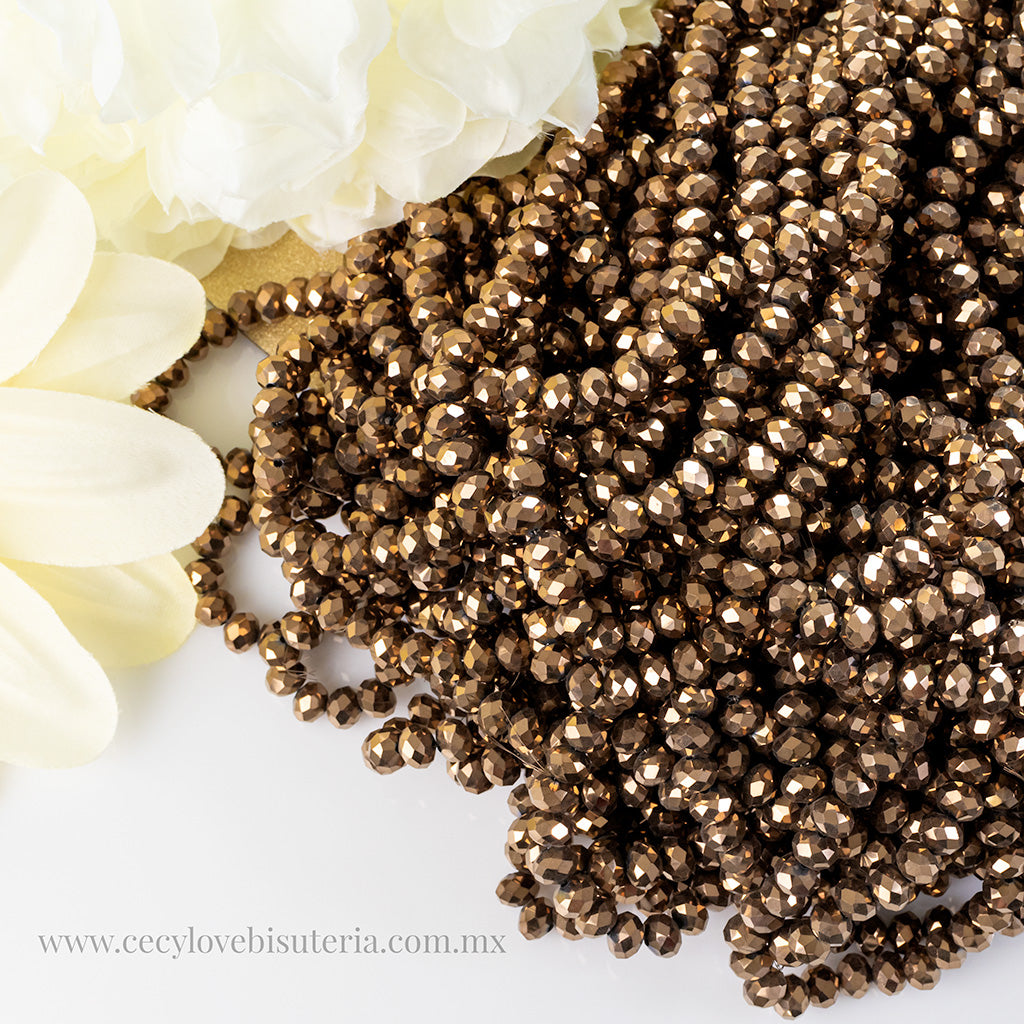 Cristal Rondel Bronce Metálico 8 mm