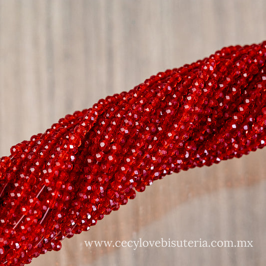 Cristal Rondel Rojo Transparente 2 mm