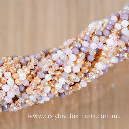 Cristal Rondel Tonos Rosas 4 mm