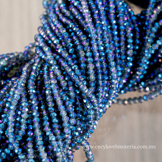 Cristal Rondel Azul Transparente AB 2 mm