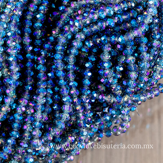 Cristal Rondel Azul Transparente AB 6 mm