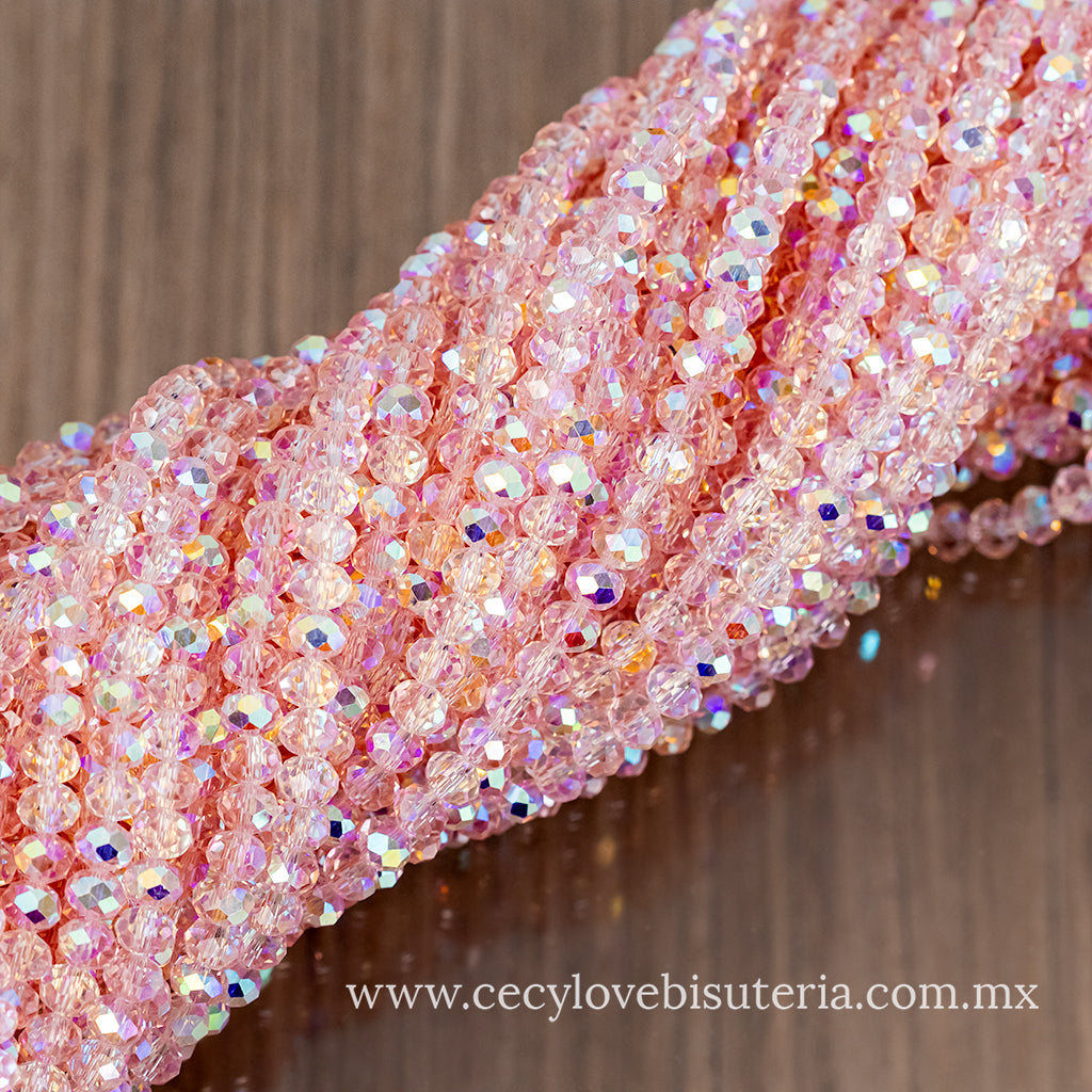 Cristal Rondel Rosa Transparente AB 6 mm
