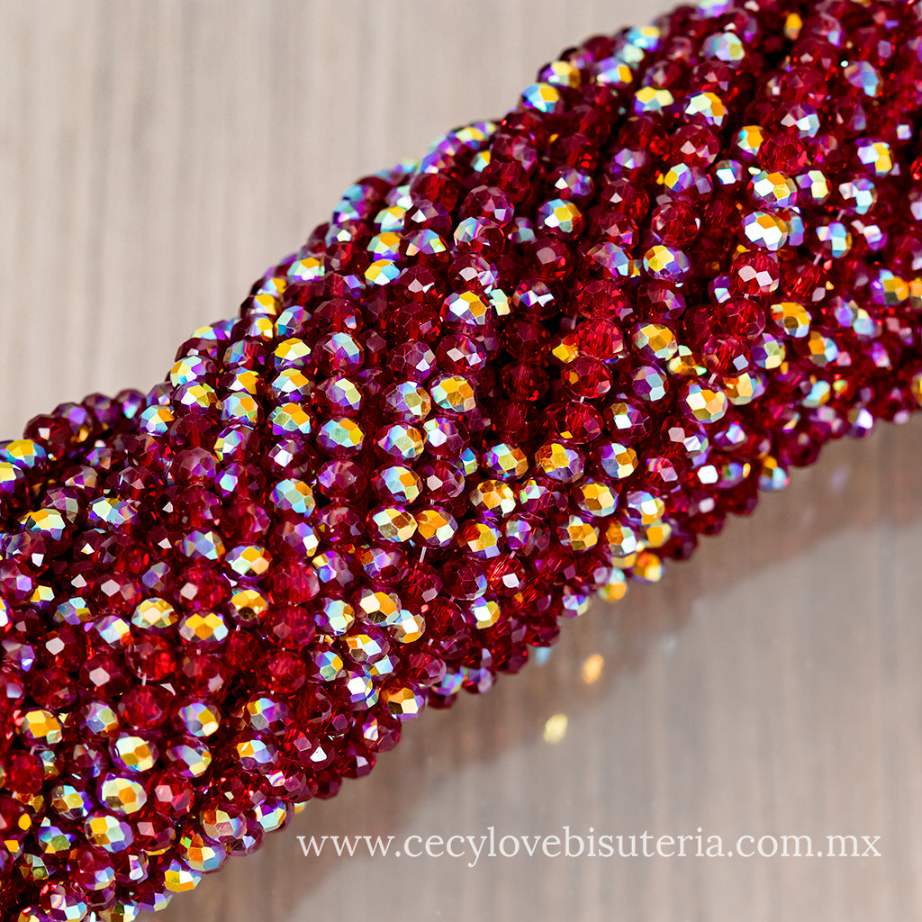 Cristal Rondel Rojo Transparente AB 6 mm