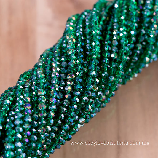 Cristal Rondel Verde Transparente 4 mm