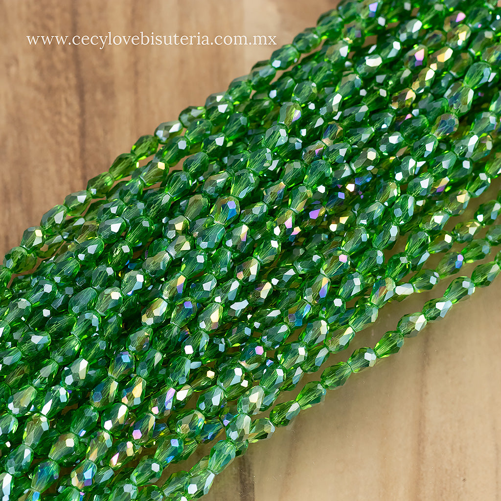 Gota Cristal Verde Transparente 6 x 8 mm