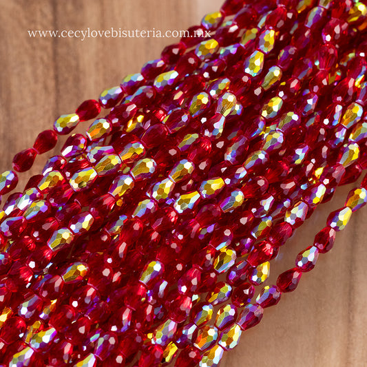 Gota Cristal Rojo Transparente AB 6 x 8 mm