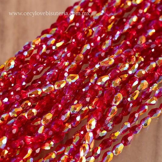 Gota Cristal Rojo Transparente AB 4 x 6 mm