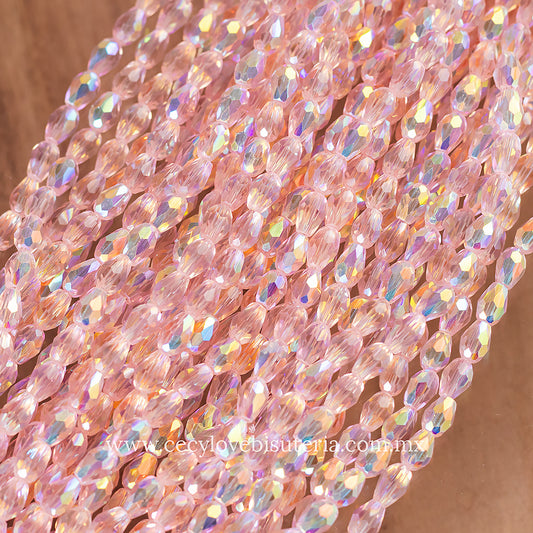 Gota Cristal Rosa Transparente AB 4 x 6 mm