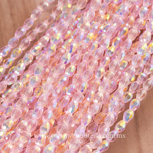 Gota Cristal Rosa Transparente AB 6 x 8 mm