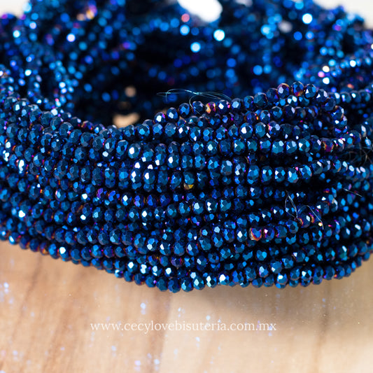 Cristal Rondel Azul Metálico 4 mm