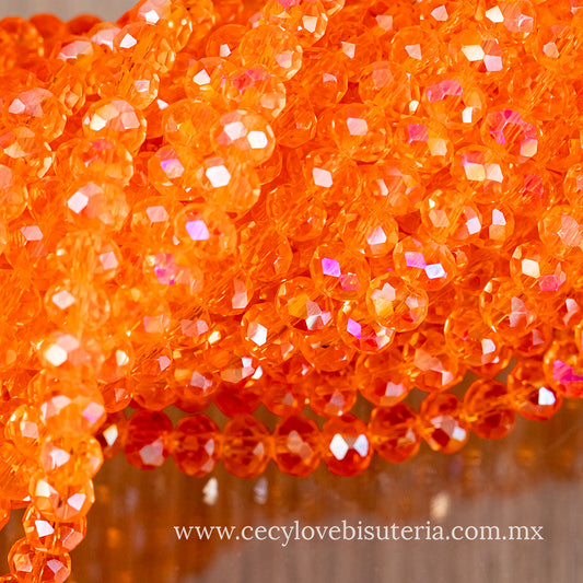 Cristal Rondel Naranja Transparente 8 mm