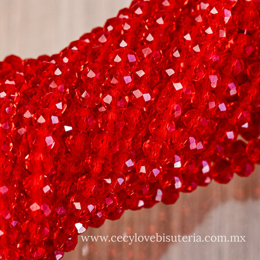 Cristal Rondel Rojo Transparente 8 mm