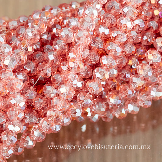 Cristal Rondel Rosa Transparente AB 8 mm