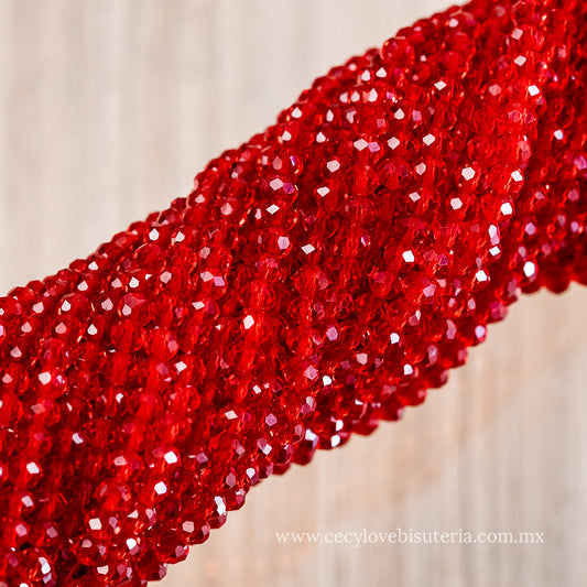 Cristal Rondel Rojo Transparente 4 mm