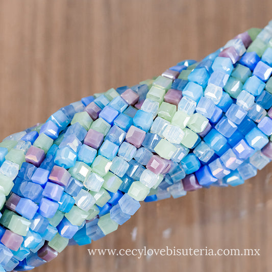 Cristal Cubo Tonos Azules 4 mm