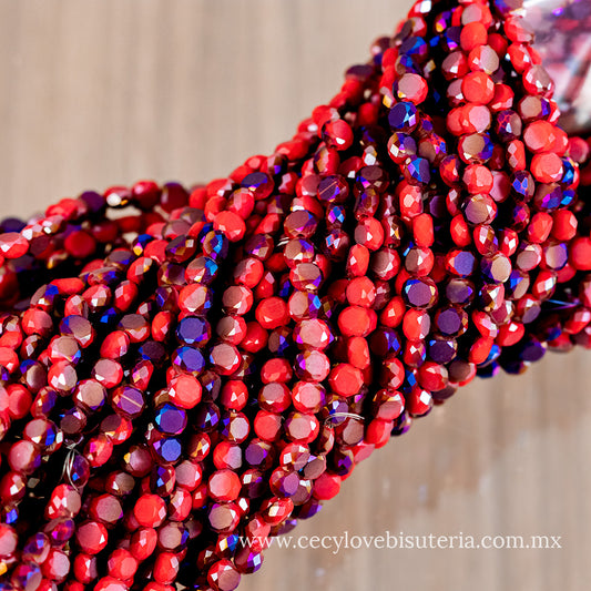 Cristal Luneta Facetado Rojo / Morado 4 mm