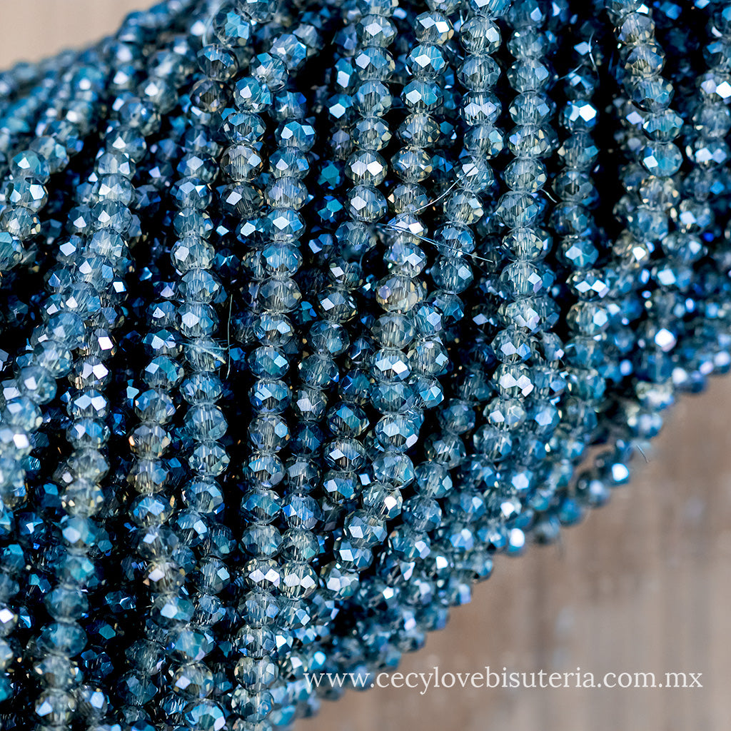 Cristal Rondel Azul Transparente 4 mm