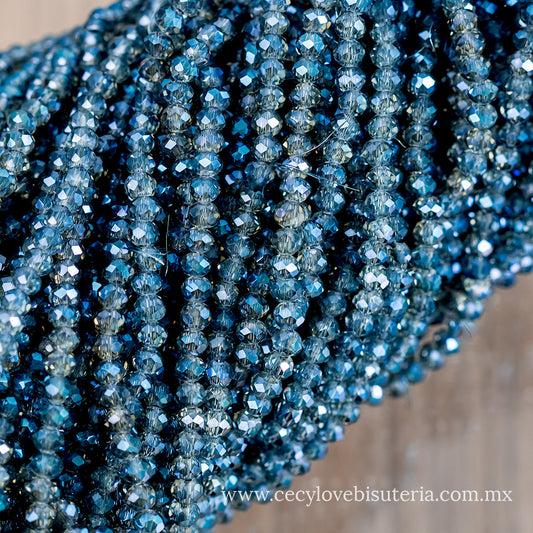 Cristal Rondel Azul Transparente 4 mm