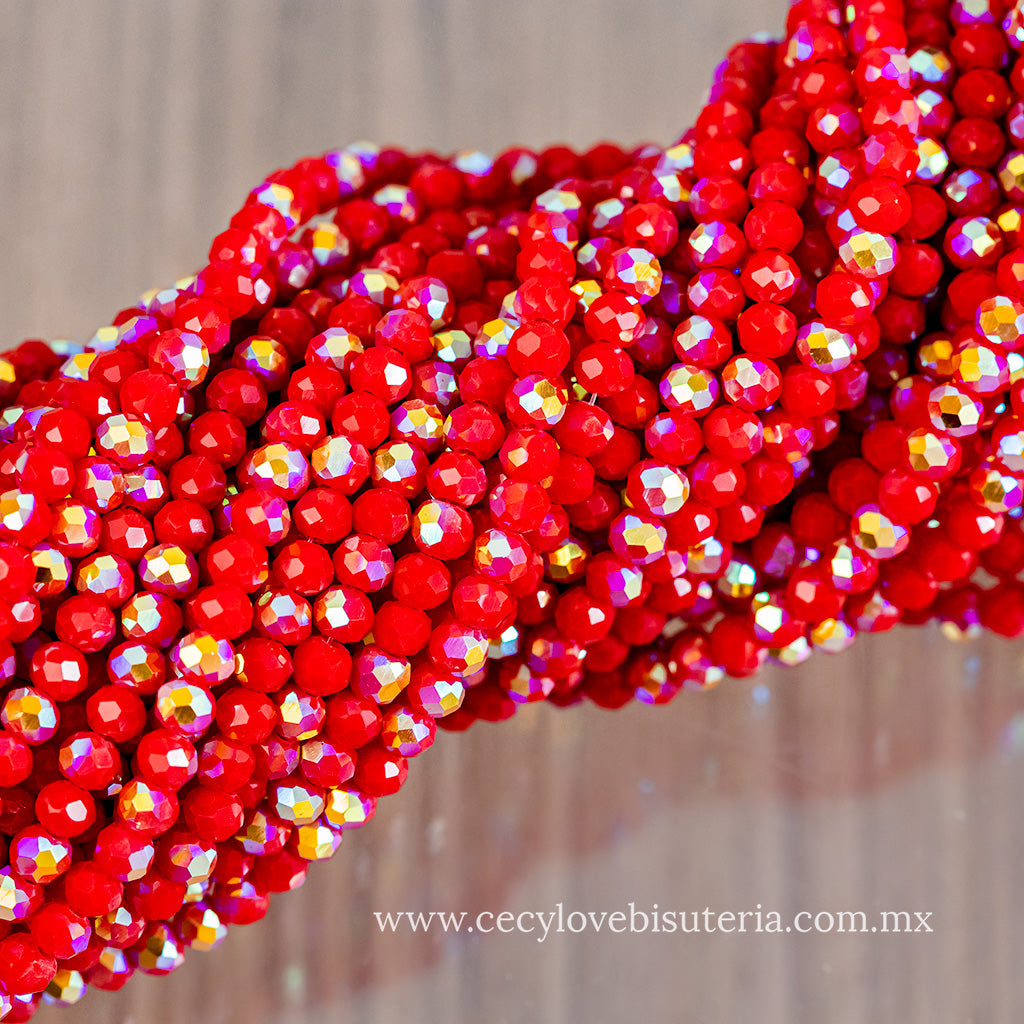 Cristal Rondel Rojo Mate AB 4 mm