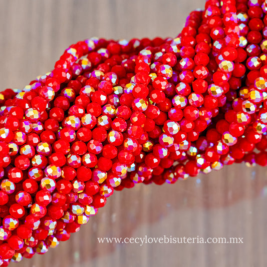 Cristal Rondel Rojo Mate AB 4 mm