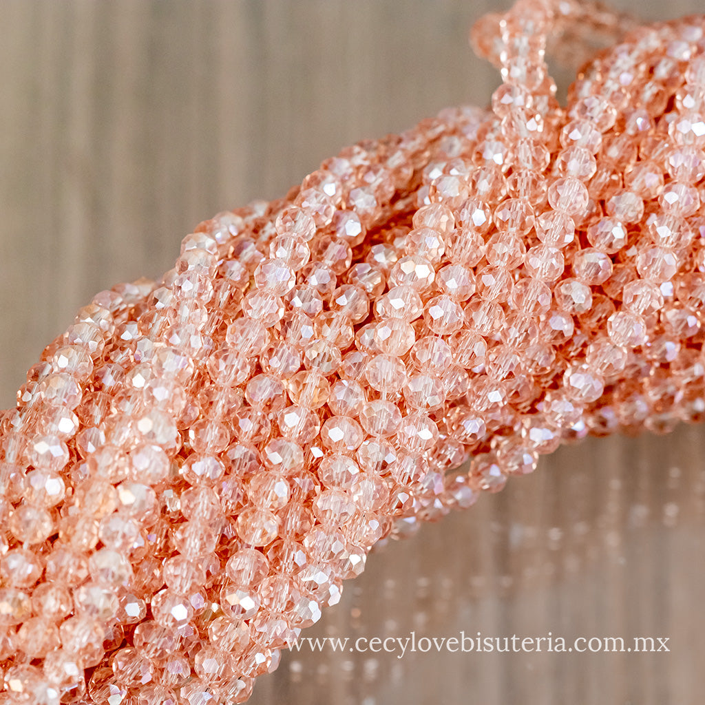 Cristal Rondel Rosa Transparente 4 mm