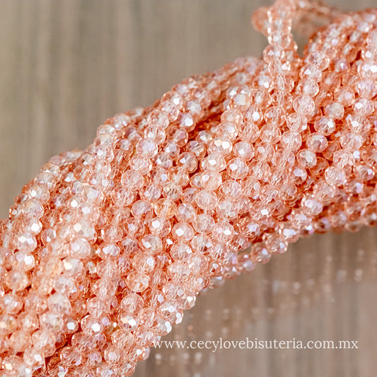 Cristal Rondel Rosa Transparente 4 mm