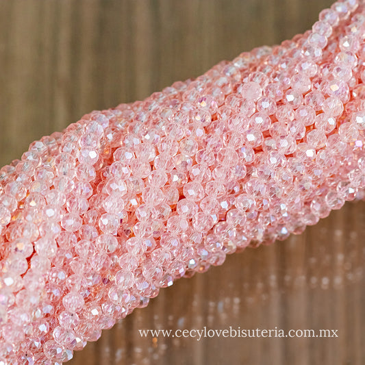 Cristal Rondel Rosa Pastel Transparente 4 mm