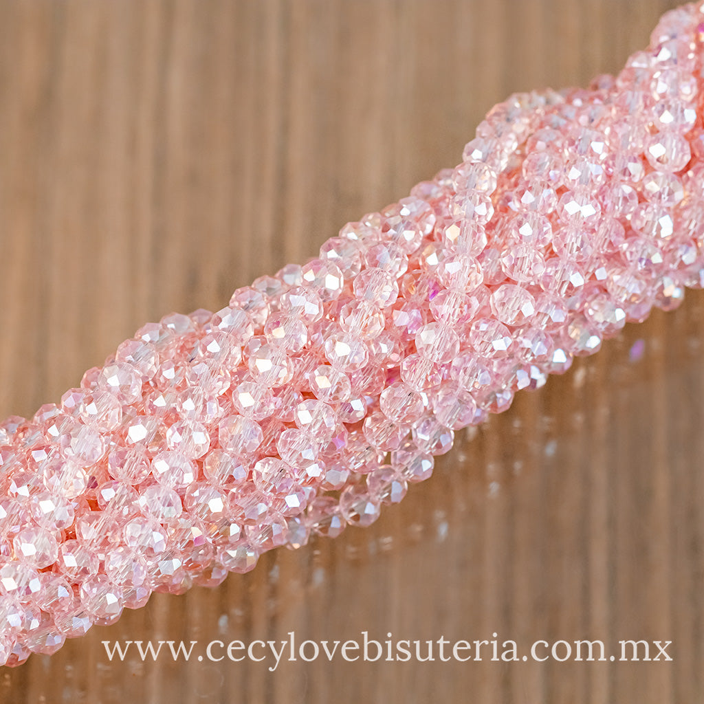Cristal Rondel Rosa Transparente 6 mm