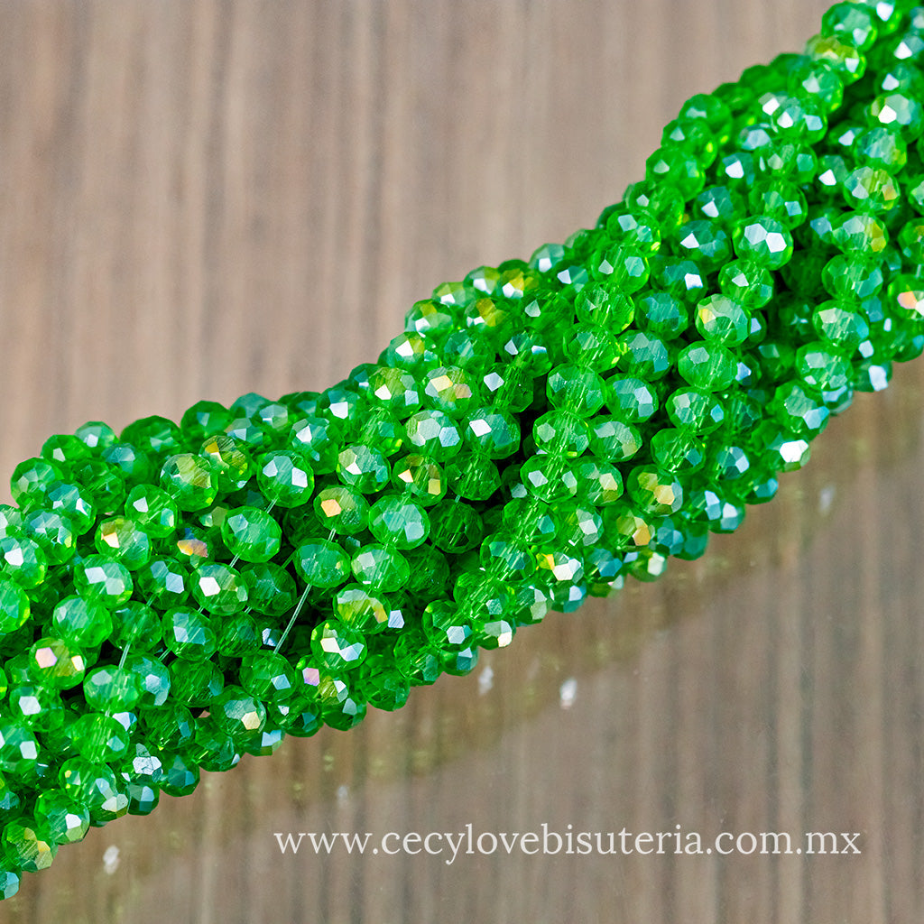 Cristal Rondel Verde Transparente 6 mm