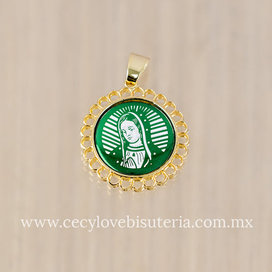 Medalla Redonda Virgen de Guadalupe Verde