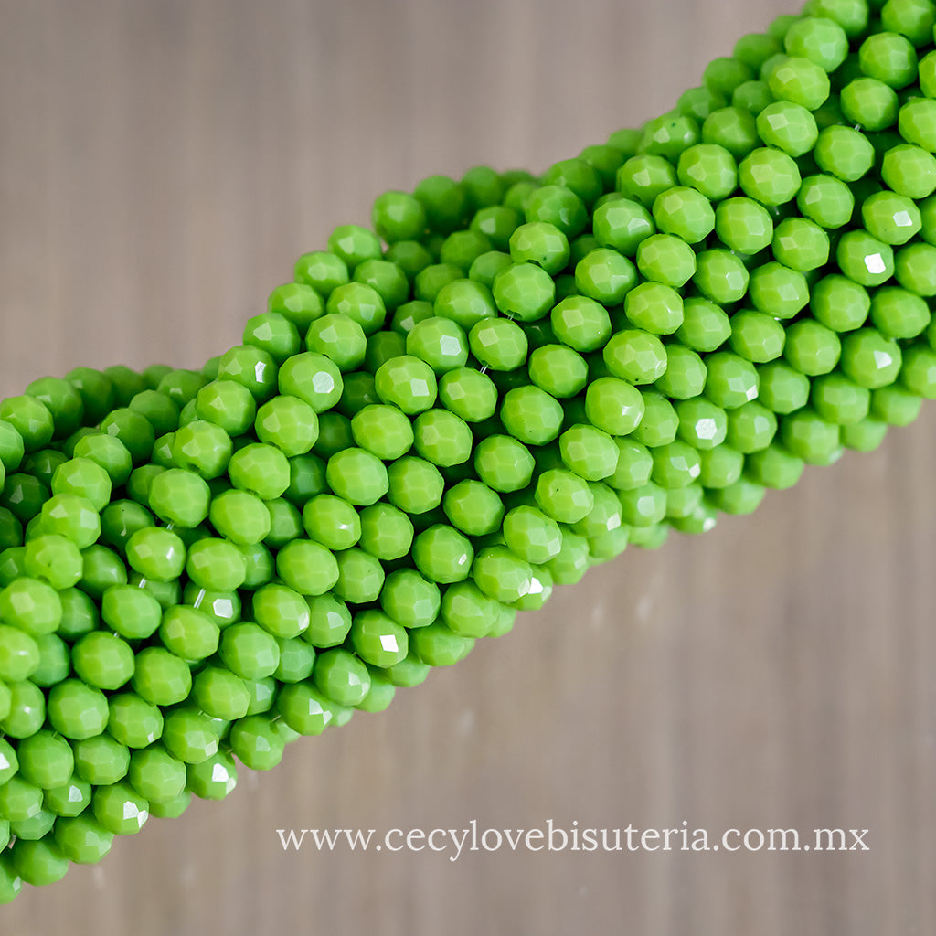 Cristal Rondel Verde Manzana 4 mm