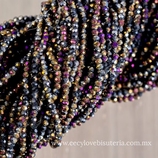 Cristal Rondel Morado / Dorado Metálico 2 mm