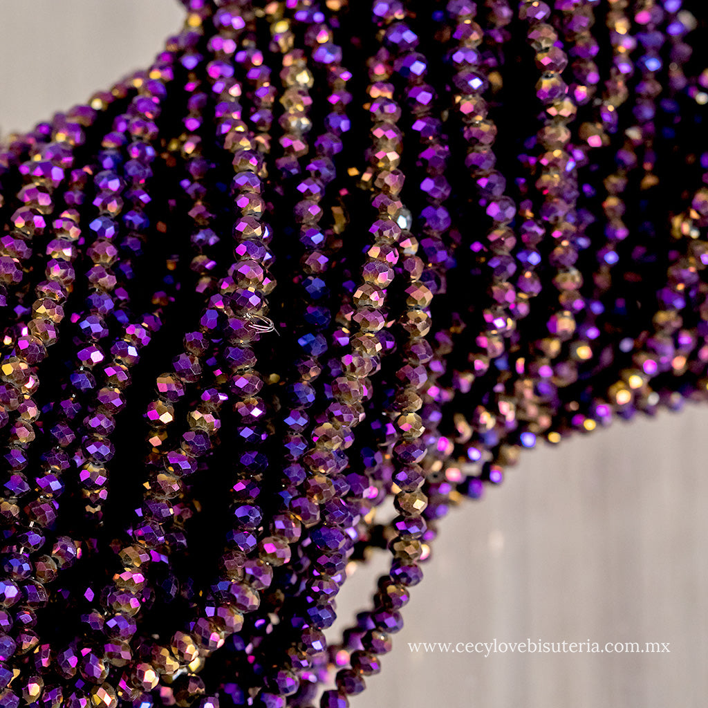 Cristal Rondel Morado Metálico 2 mm
