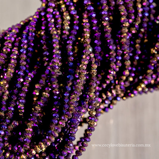 Cristal Rondel Morado Metálico 2 mm