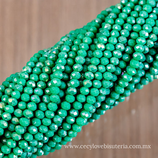 Cristal Rondel Verde Esmeralda 4 mm