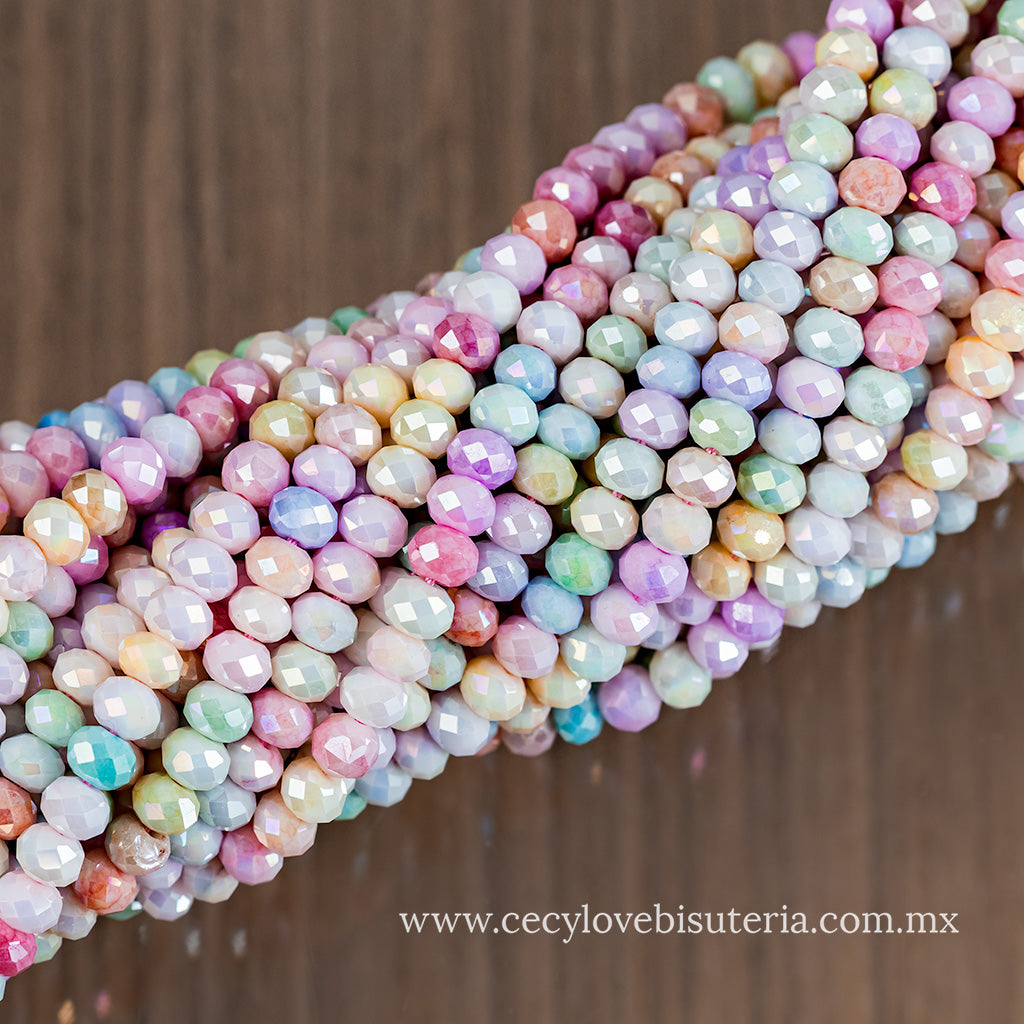 Cristal Rondel Colores Pasteles 6 mm