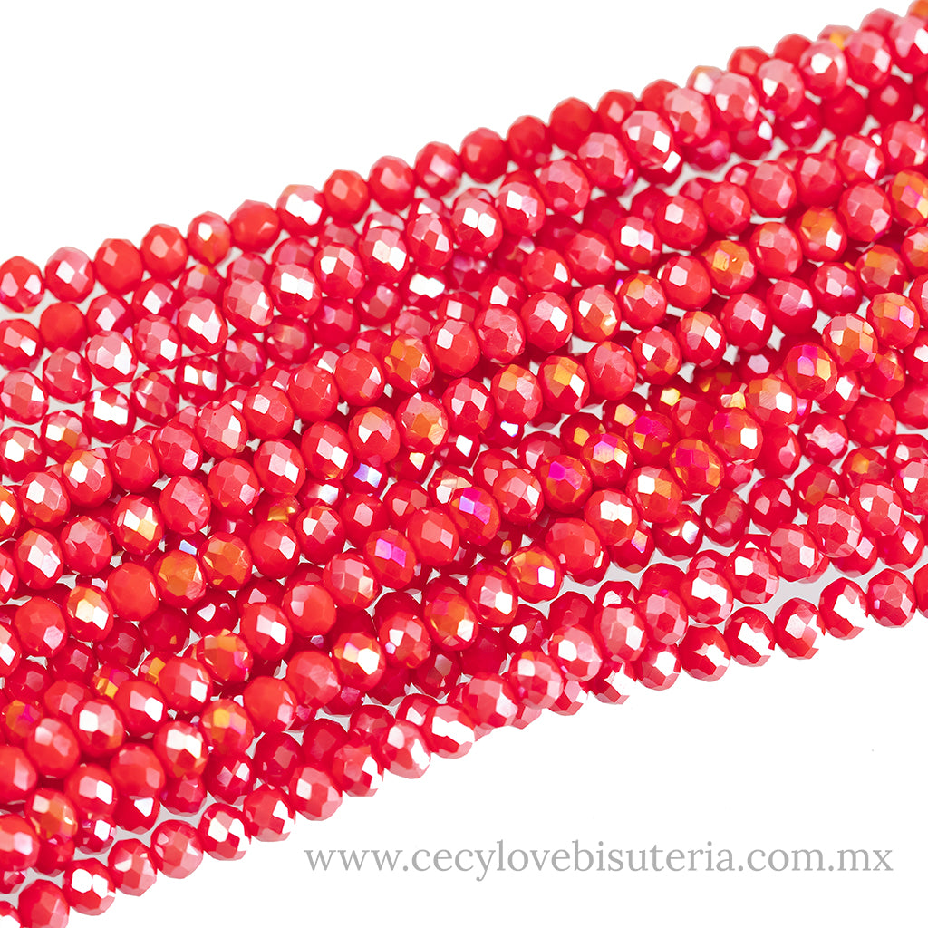 Cristal Rondel Rojo AB 6 mm