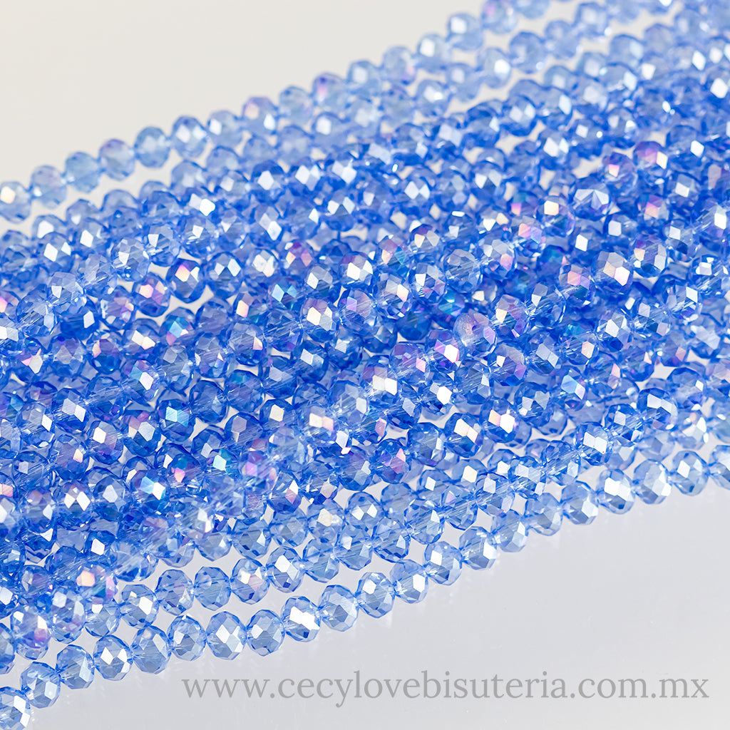 Cristal Rondel Azul Transparente 6 mm