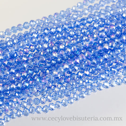 Cristal Rondel Azul Transparente 6 mm