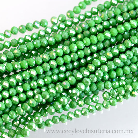 Cristal Rondel Verde Manzana 6 mm