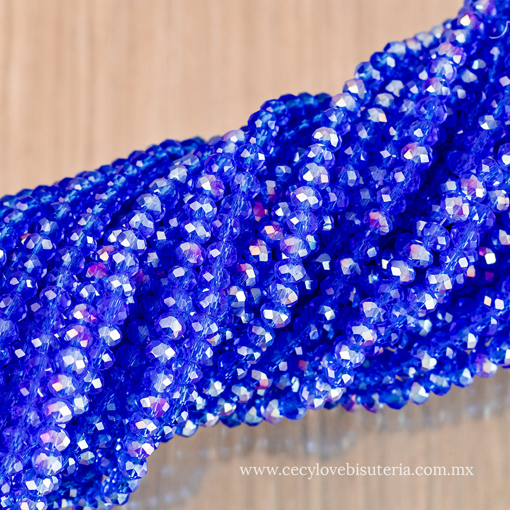 Cristal Rondel Azul Transparente AB 6 mm