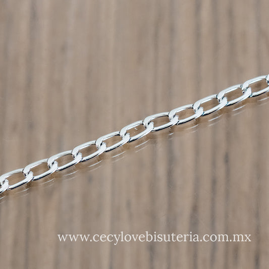 Cadena de Aluminio Eslabón Rectangular Plateado