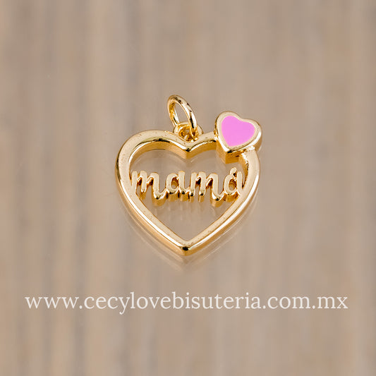 Dije Corazón Rosa Mamá