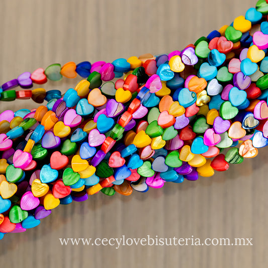 Corazones Madre Perla Multicolor 6 mm
