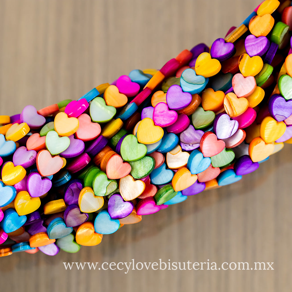 Corazones Madre Perla Multicolor 8 mm