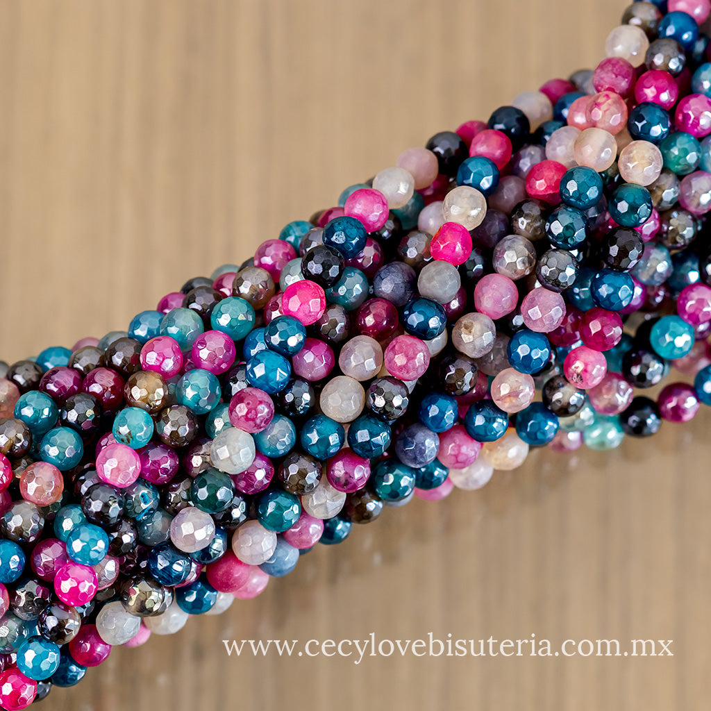 Ágata Facetada Colores Morados 6 mm