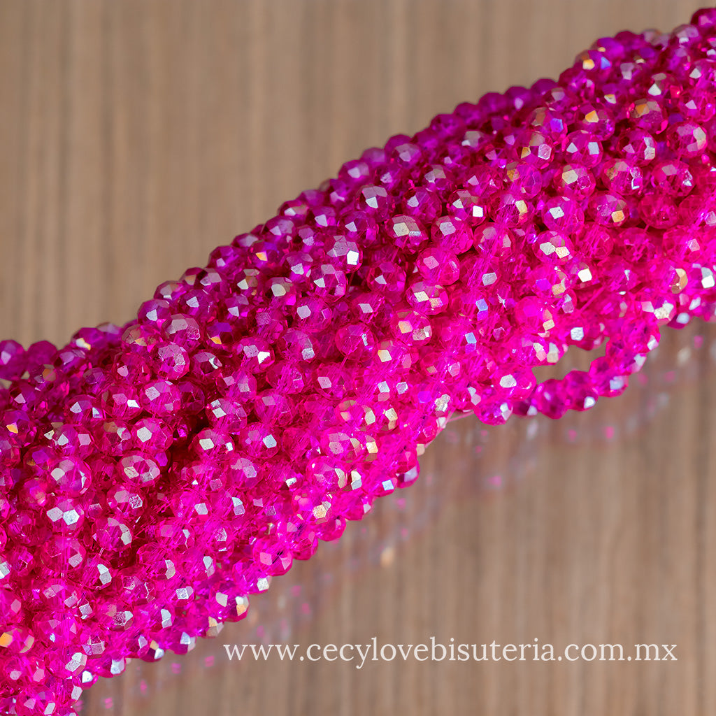 Cristal Rondel Fucsia AB 6 mm