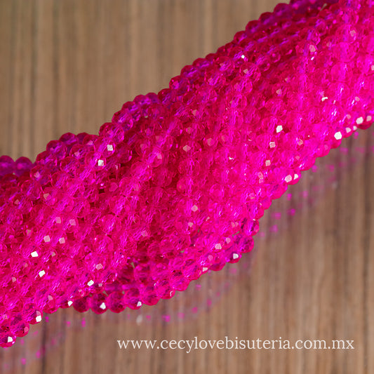 Cristal Rondel Fucsia Transparente 6 mm